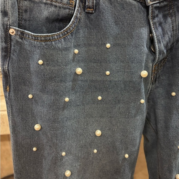 Ashley Mason Pearl Studded Buttonfly Light Wash Denim Blue Jeans Size 9/29 - Picture 2 of 15